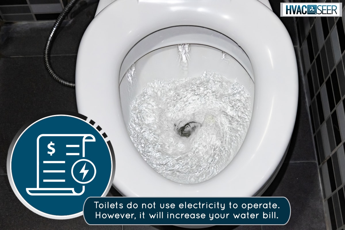 A water flowing down the toilet in modern bathroom, Can A Running Toilet Increase Electric Bill?