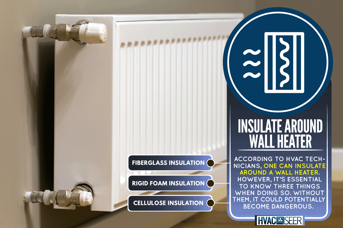 White metal heating radiator mounted on gray wall inside a room, Can You Insulate Around Wall Heater?