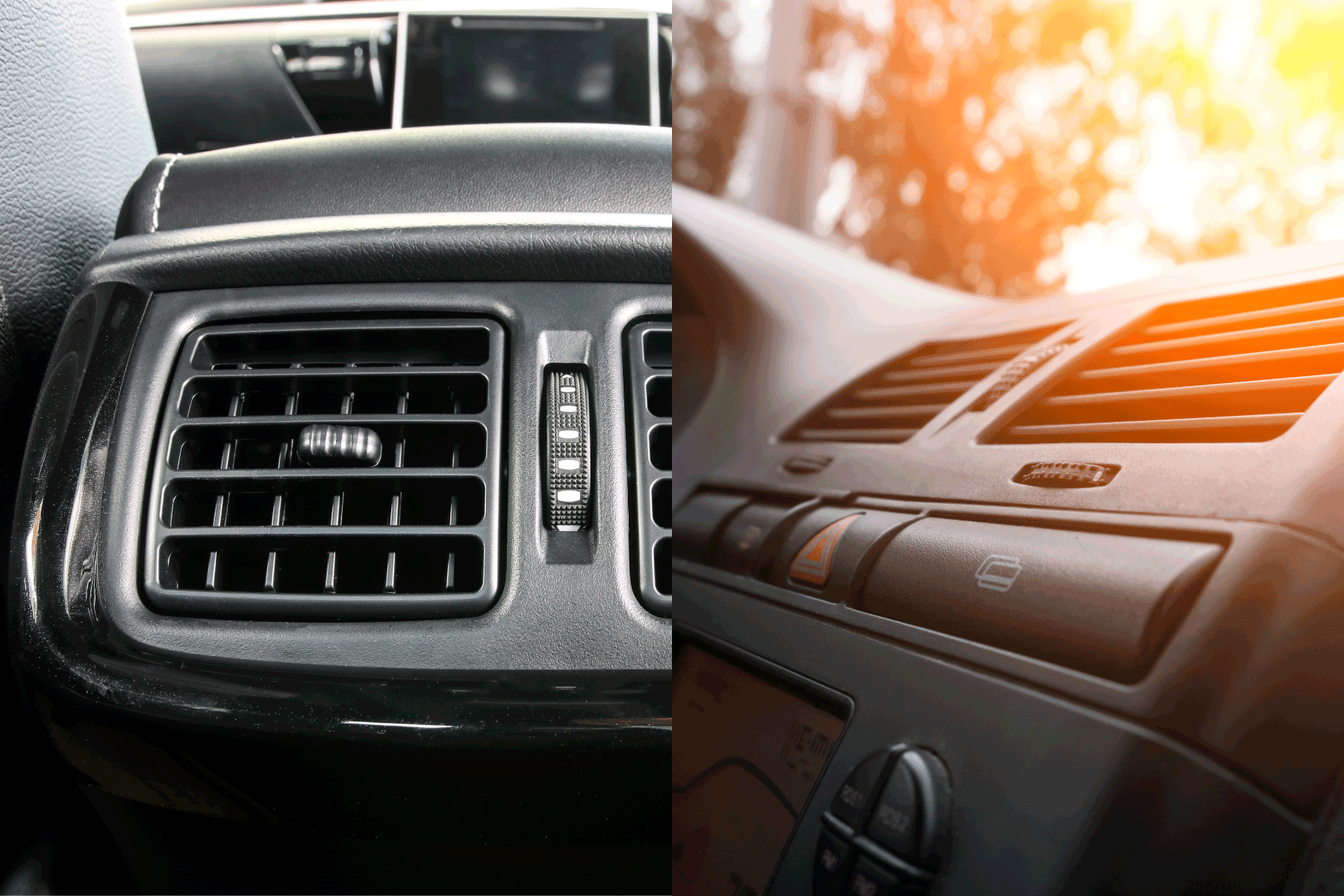 A collaged photo of a rear and front car AC