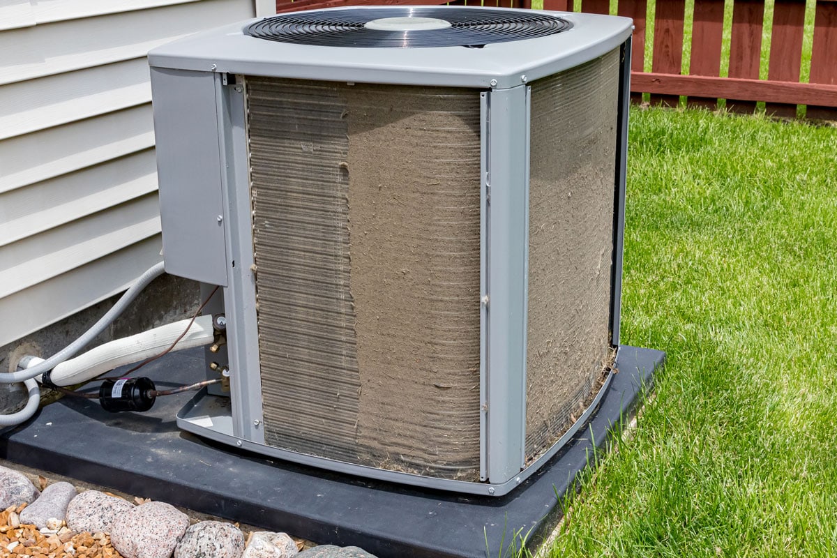 Dirty air conditioning unit before and after cleaning