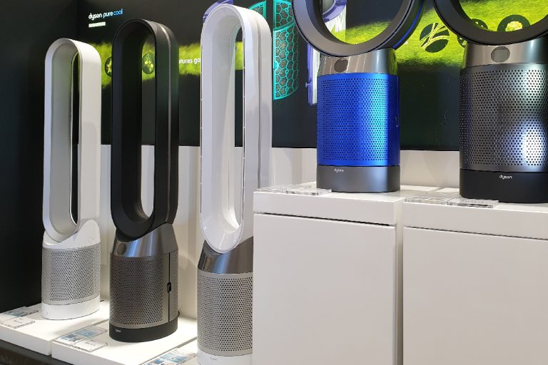 A dyson pure cool is on display in the shop, How To Change Temperature On Dyson Pure Cool