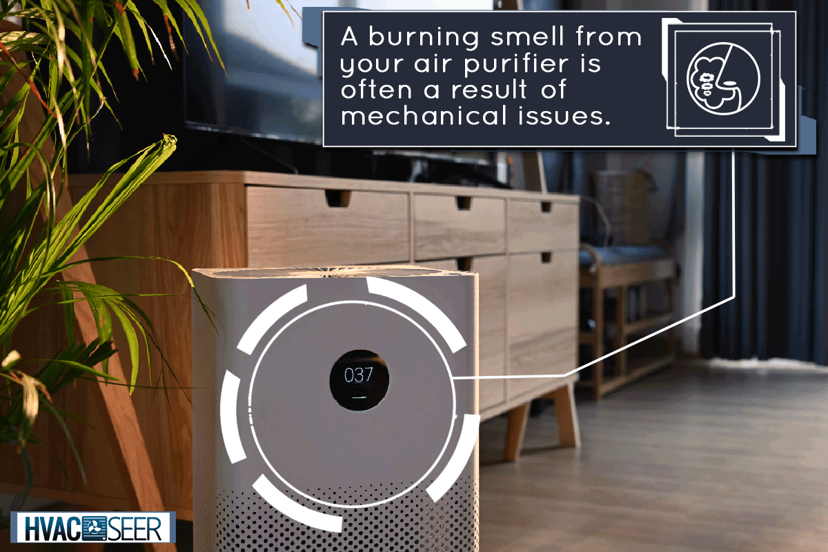 Portable air purifier on wooden floor in comfortable home, Honeywell Air Purifier Burning Smell - What Could Be Wrong?