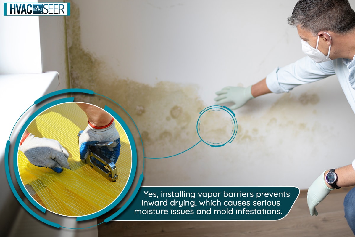 Man with mouth nose mask and blue shirt in front of wall with mold, Does A Vapor Barrier Cause Mold?
