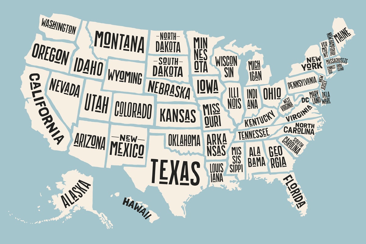 Illustration of the 50 states of the United States of America