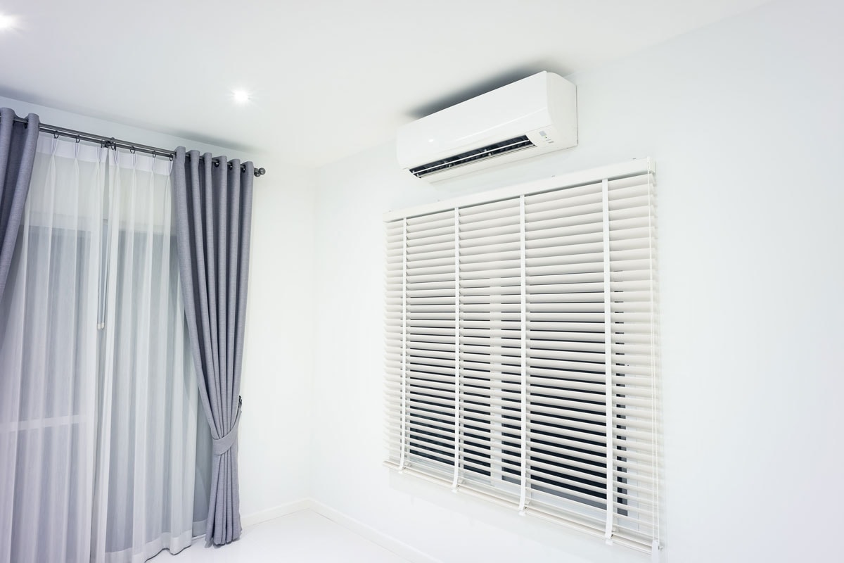 Venetian blind and air conditioner (ac) wall mount or indoor unit of split system consist of electric fan, filter and evaporator