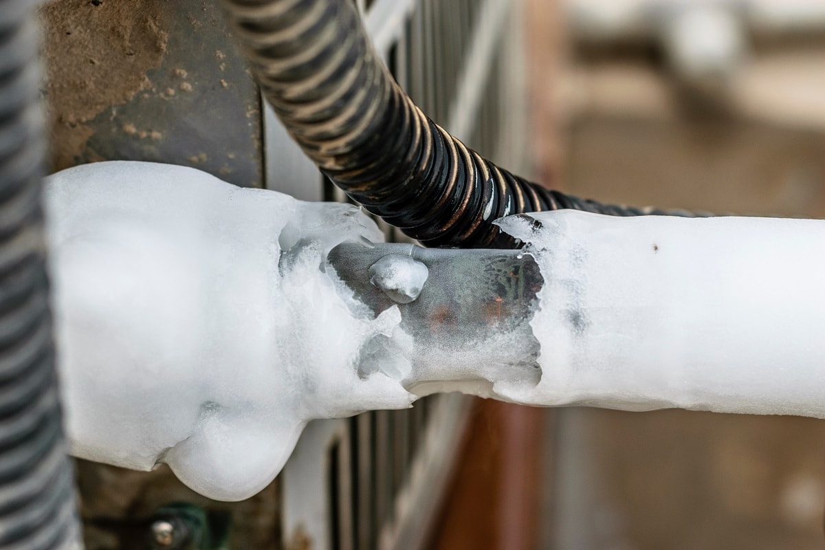 Ac,Cooling,Air,Pipes,Covered,By,Snow,Or,Frozen 