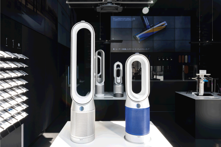 dyson fans on display for sale at a mall store. Dyson Fan Has A Burning Smell - Why And What To Do