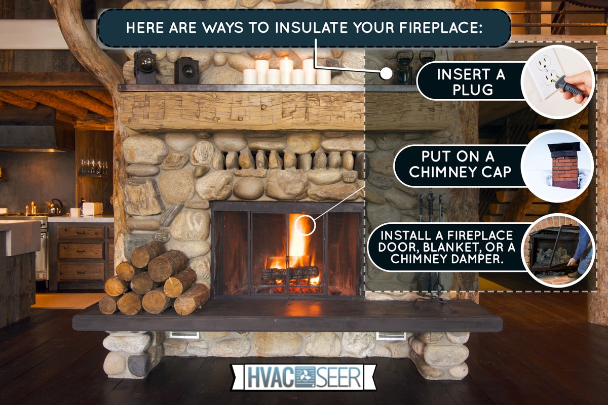 Rustic Fireplace in Log Cabin, How To Insulate Fireplace Not In Use