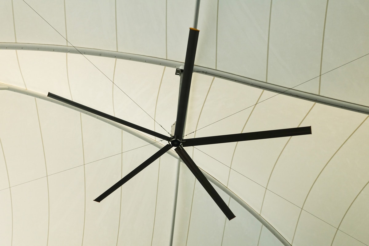 A black huge ceiling fan