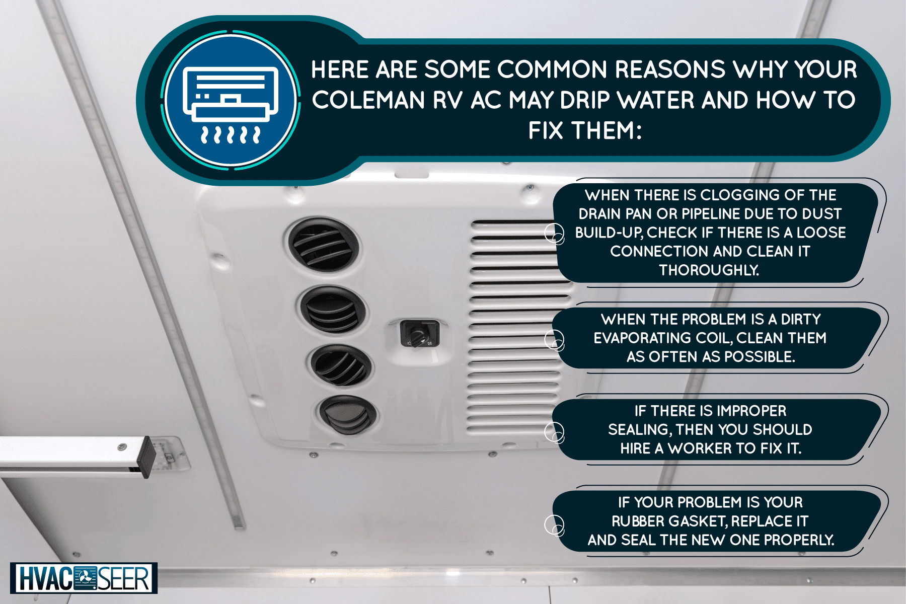 A central air conditioning unit of an RV, Coleman RV AC Dripping Water Inside - Why And What To Do?