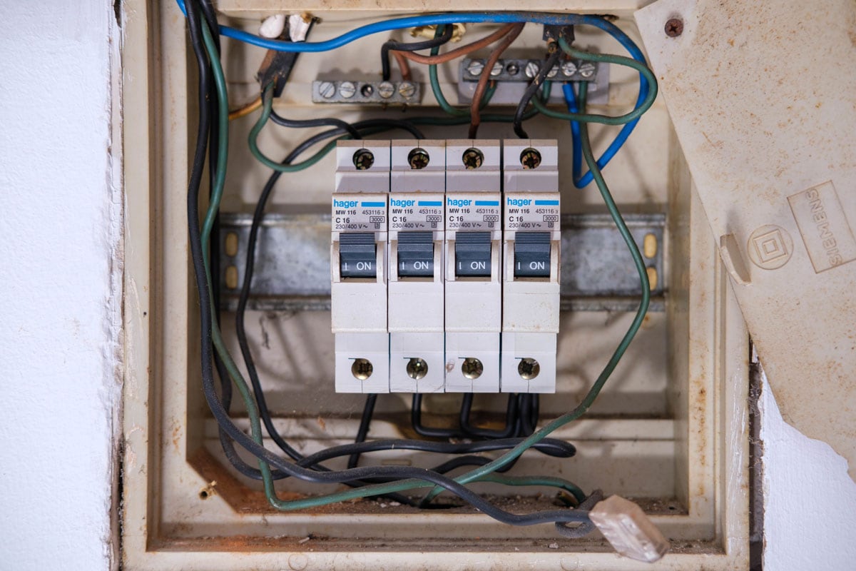 Hager C16 Circuit breakers mounted dangerously in a fuse box