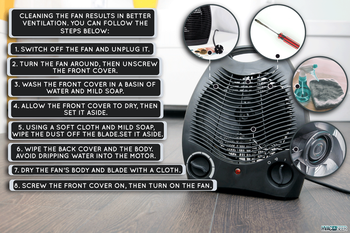 Electric heater on laminate floor in the room, How To Clean My Blizzard Fan & Blades [Step By Step Guide]