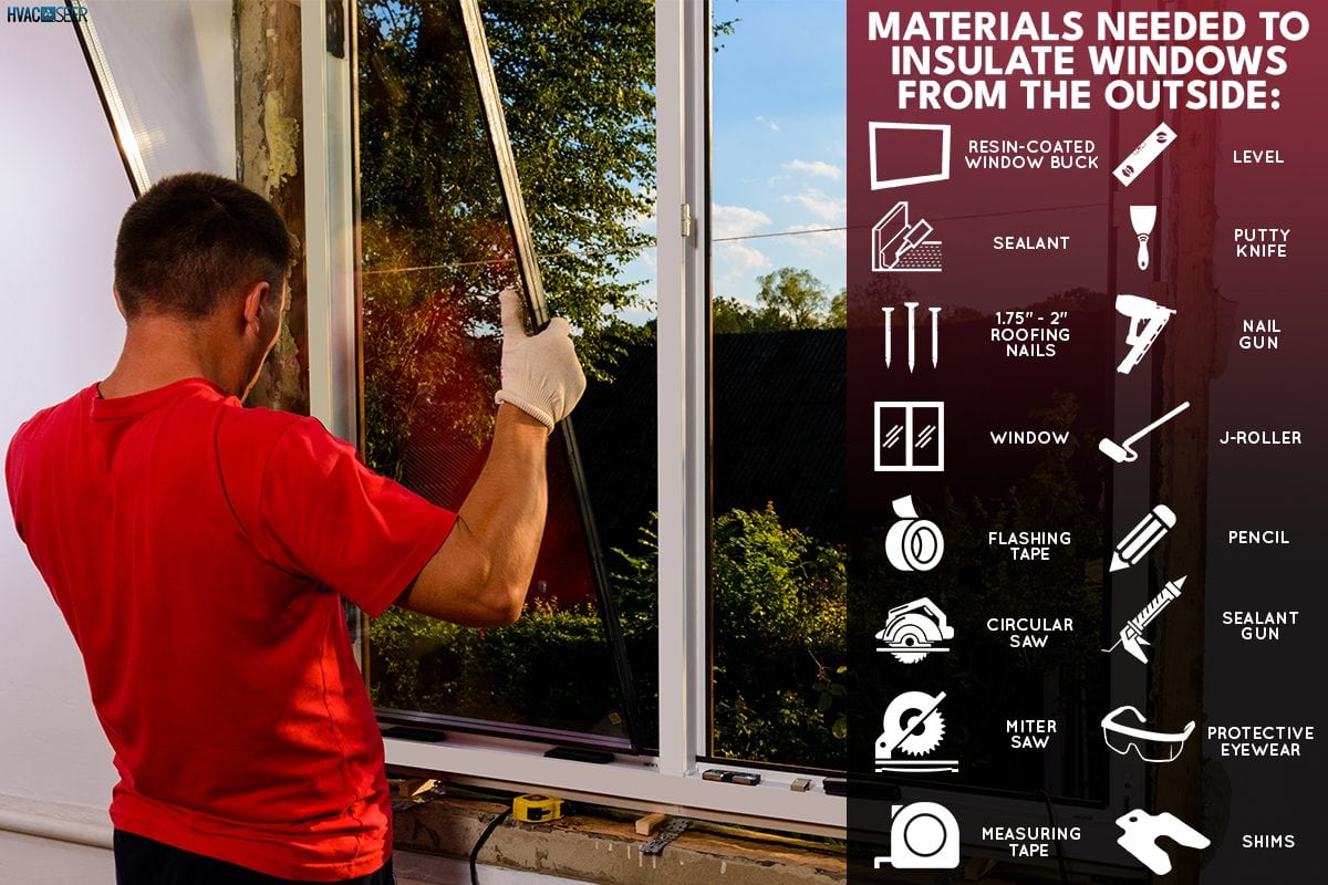 Worker insulation and installation on window, Materials needed to insulate windows from the outside