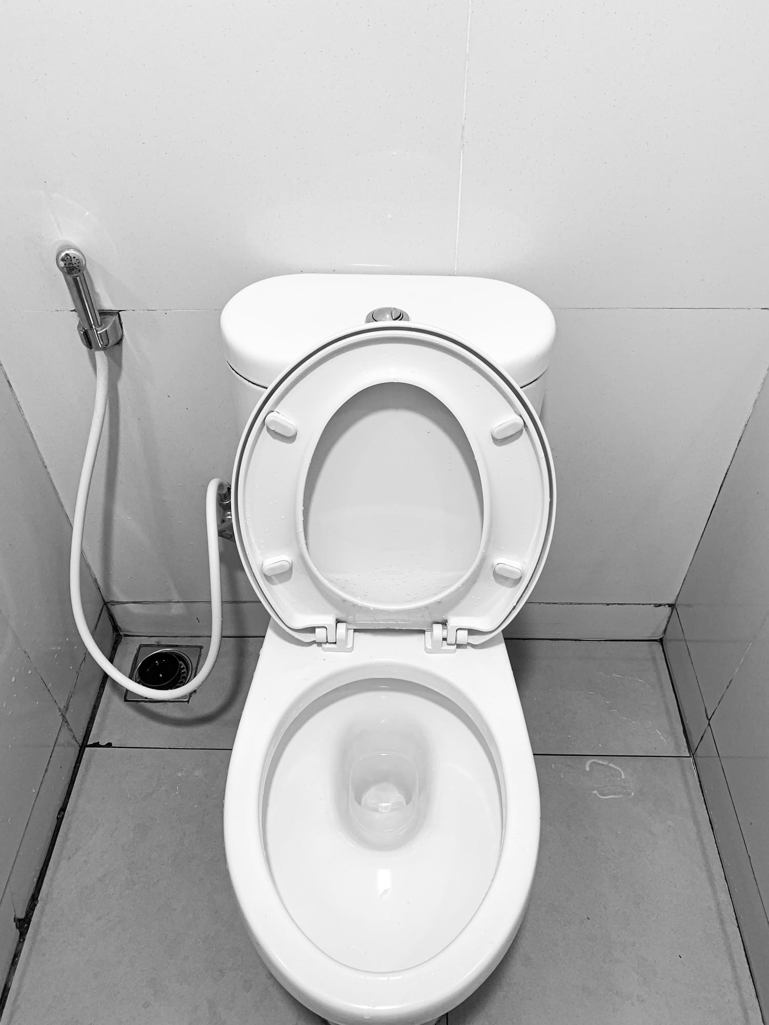Noise black and white concept simple toilet in a hospital, with shades of white and taken from top