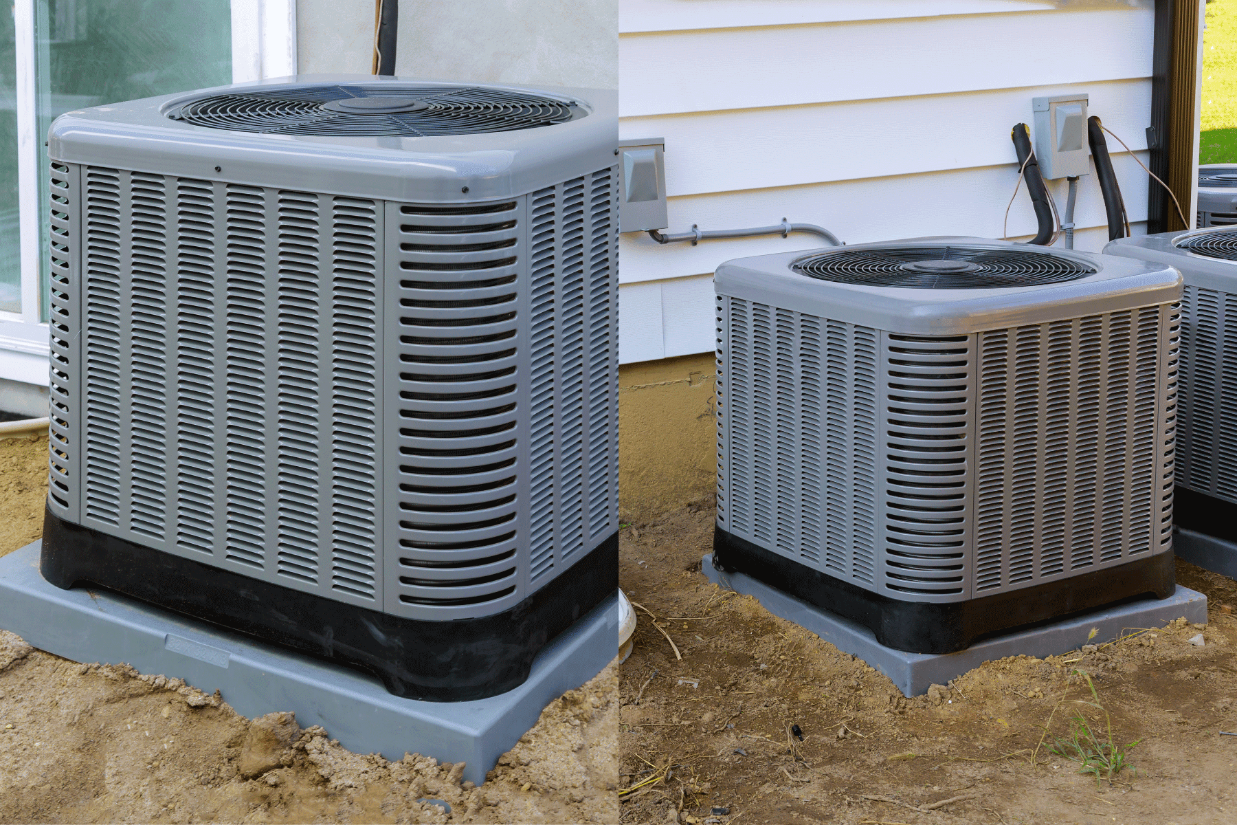Collaged photo of Rheem and American Standard air conditioners