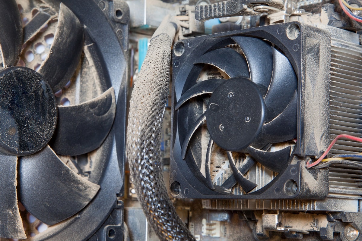 There is damage to the internal component of the fan - dust in the cooling system of a desktop computer
