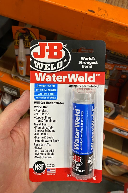 Tube of JB Weld WaterWeld waterproof epoxy putty