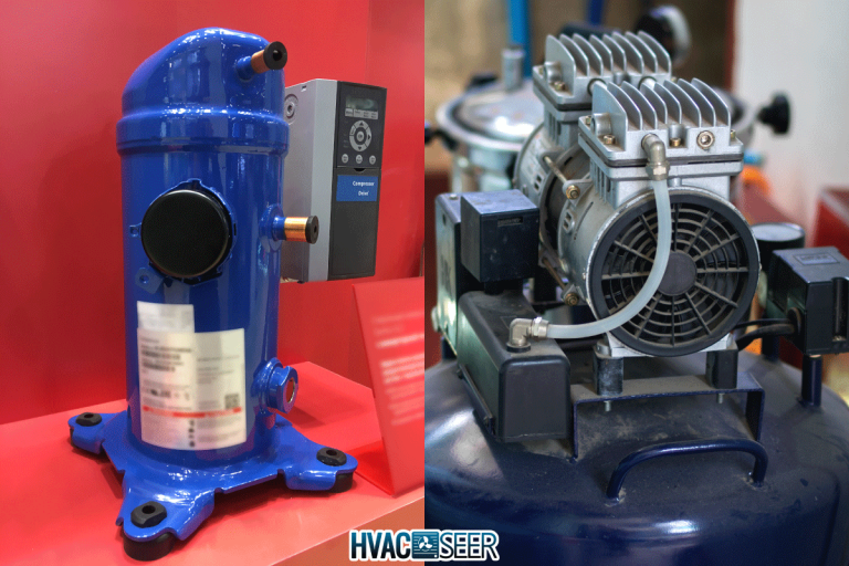 Two images of compressor in the right is the scroll compressor and the other is reciprocating compressor, Scroll Vs Reciprocating: What Compressor Is Best For Your Needs?