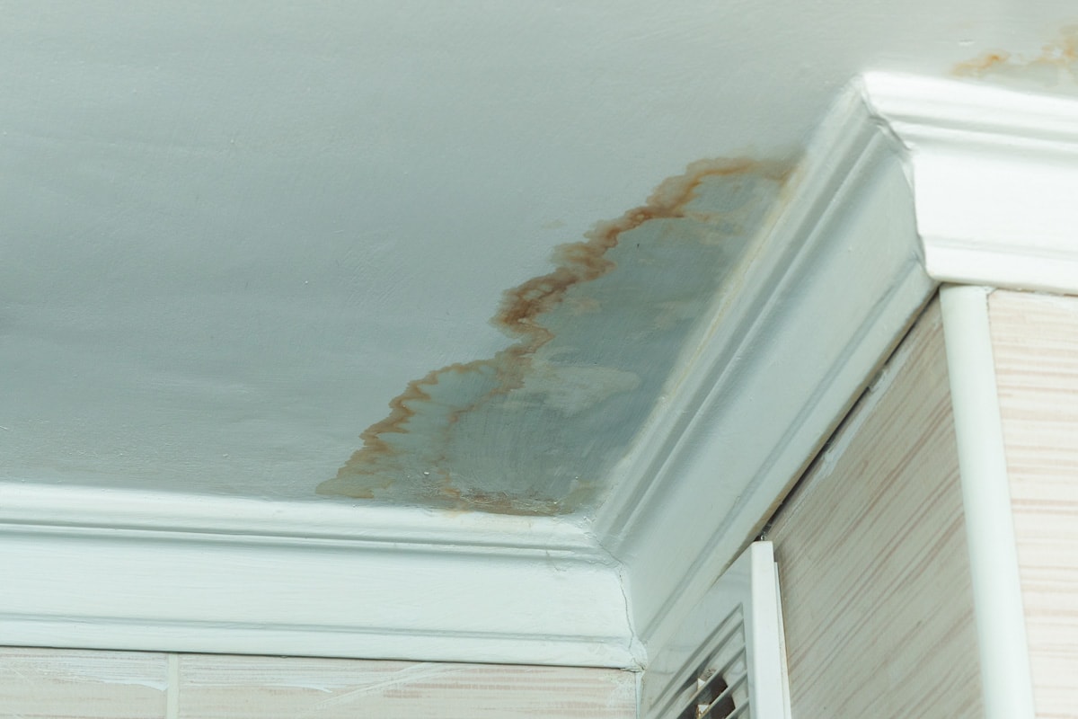 Water damage on the ceiling inside the living room