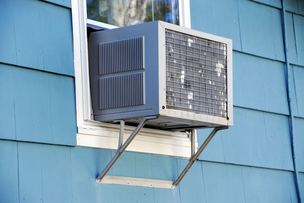 Old air conditioner installed on window