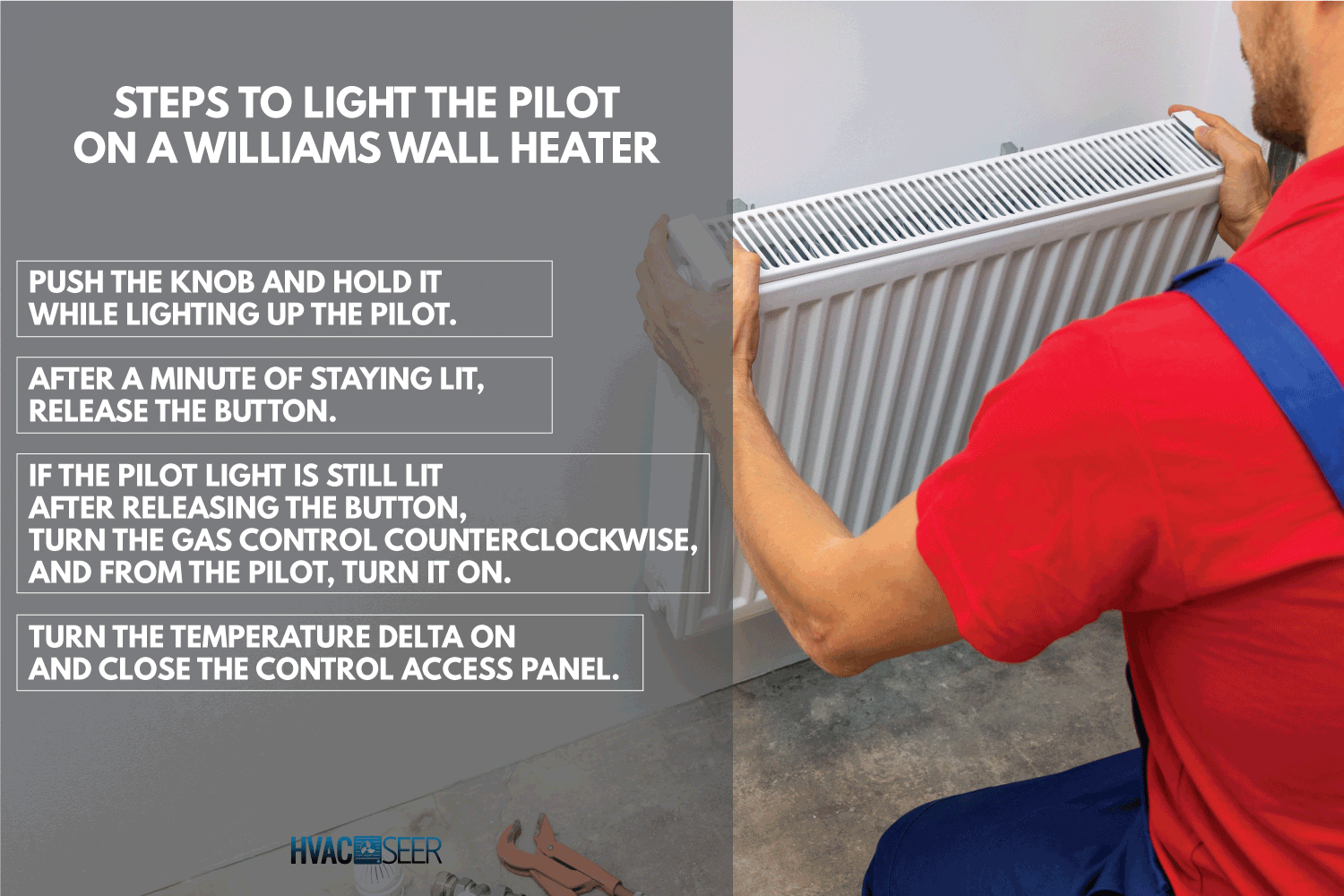 repair man opening wall heater. steps on How To Light The Pilot On A Williams Wall Heater