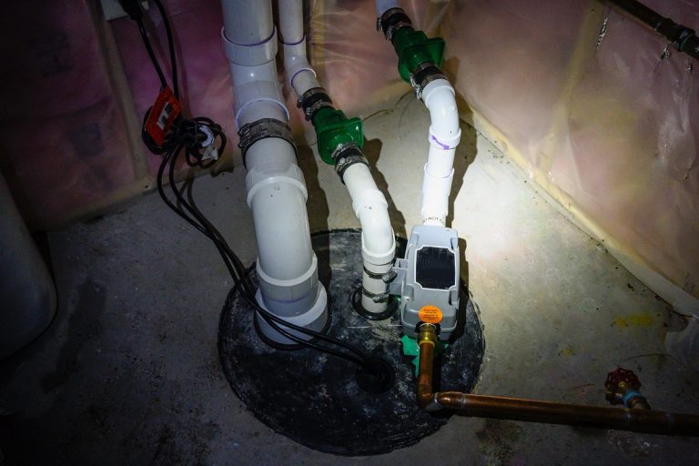 Sump pump manhole with water backup viewed with a flashlight, Everbilt Radon Mitigation Basin Cover Installation - How To