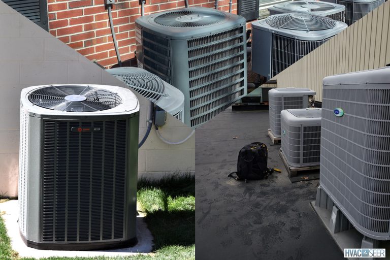 A photo collage of a Ducane, Trane and a Carrie air conditioner on ground, Ducane Vs Trane Vs Carrier: Which To Choose?