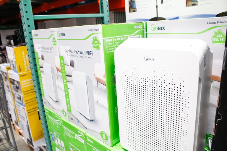 A view of several boxes of Winix air purifier with WiFi, on display at a local big box grocery store - How To Clean Winix Air Purifier & Filter [Step By Step Guide]