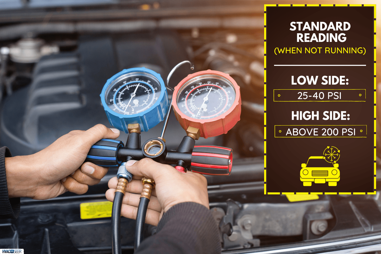 Car air conditioner check service, leak detection, fill refrigerant.Device and meter liquid cooling in the car by specialist technicians - What Should AC Pressure Be When Car Is Off