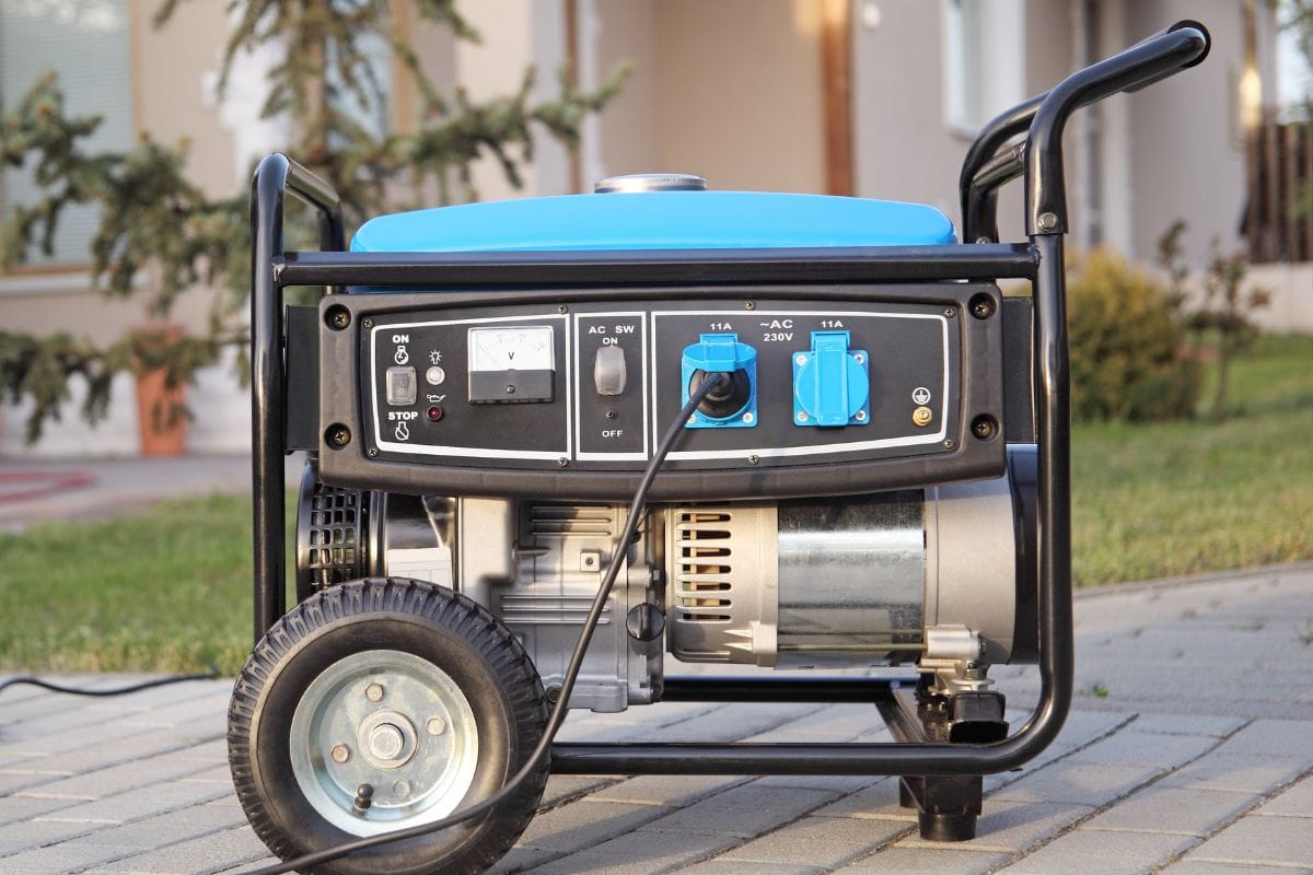 Gasoline powered portable generator at home.