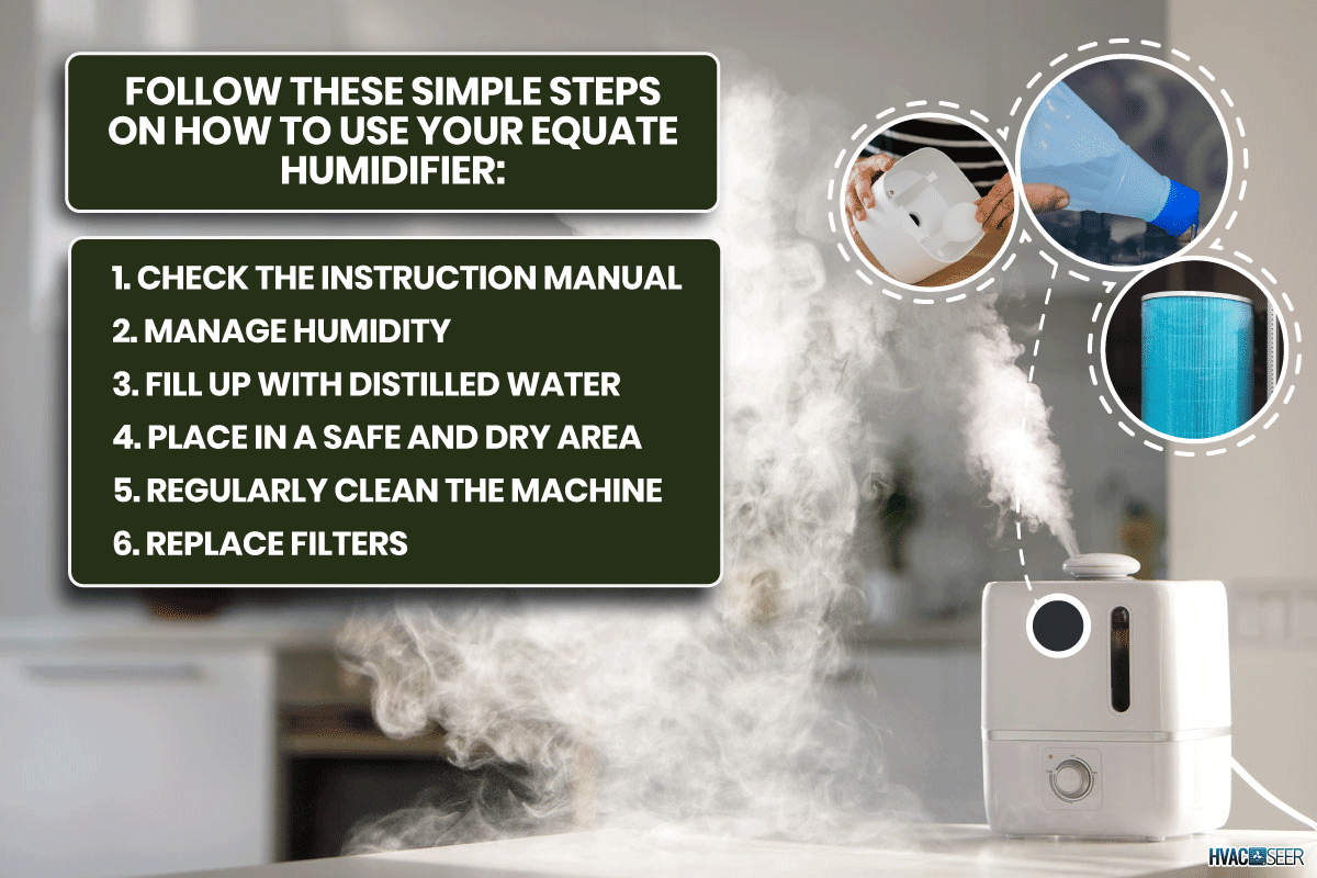 Aroma oil diffuser on the table at home, steam from the air humidifier, How To Use An Equate Humidifier [Step By Step Guide]