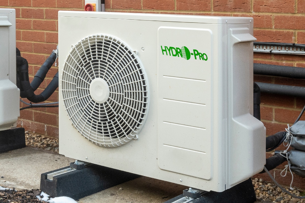 Hydro pro heat pump unit installed on a modern house