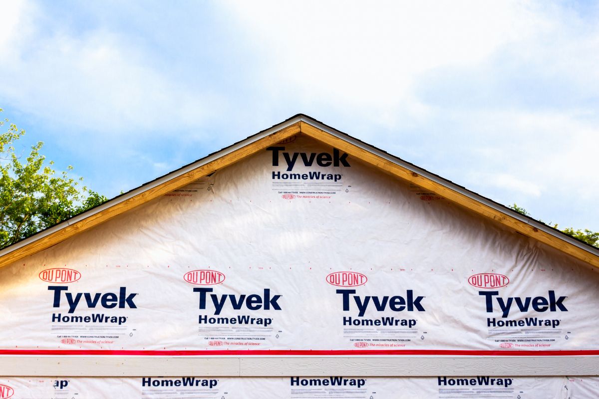 Tyvek residential exterior wrapping and trademark logo.
