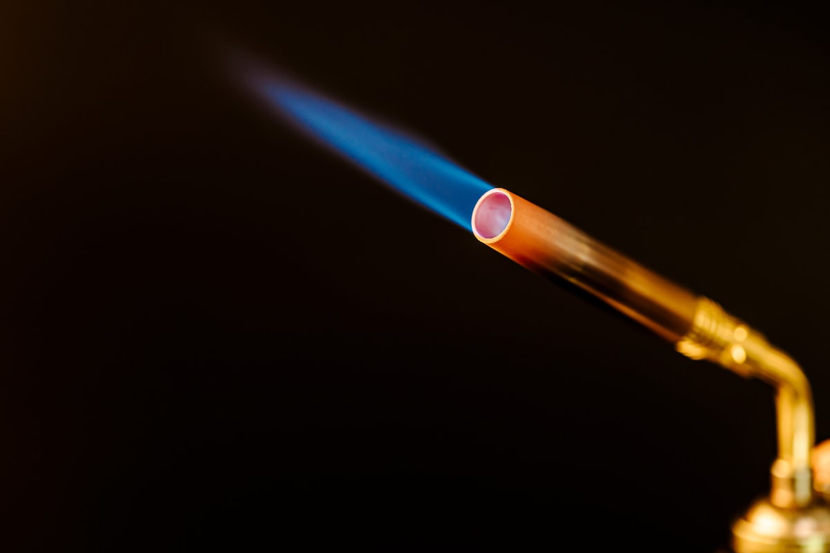 Blue flame from a gas brass torch burner
