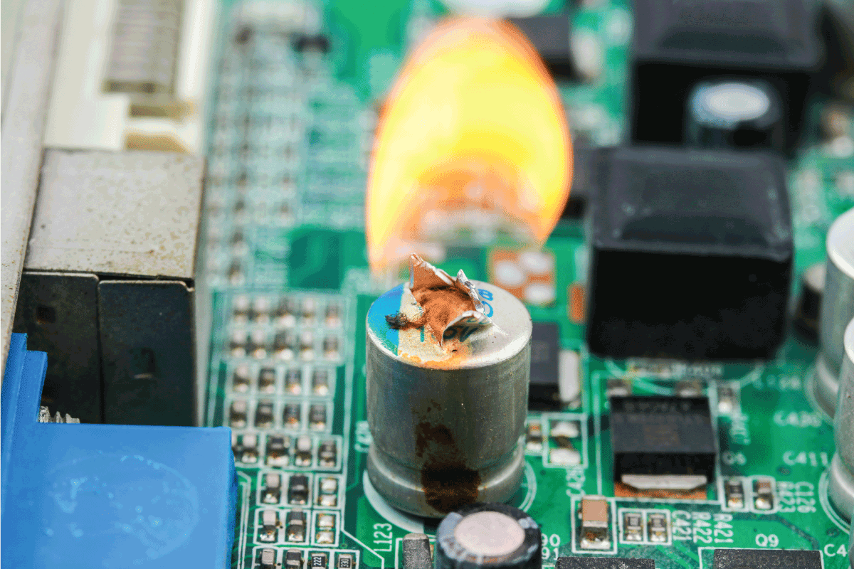Burning capacitor on circuit board
