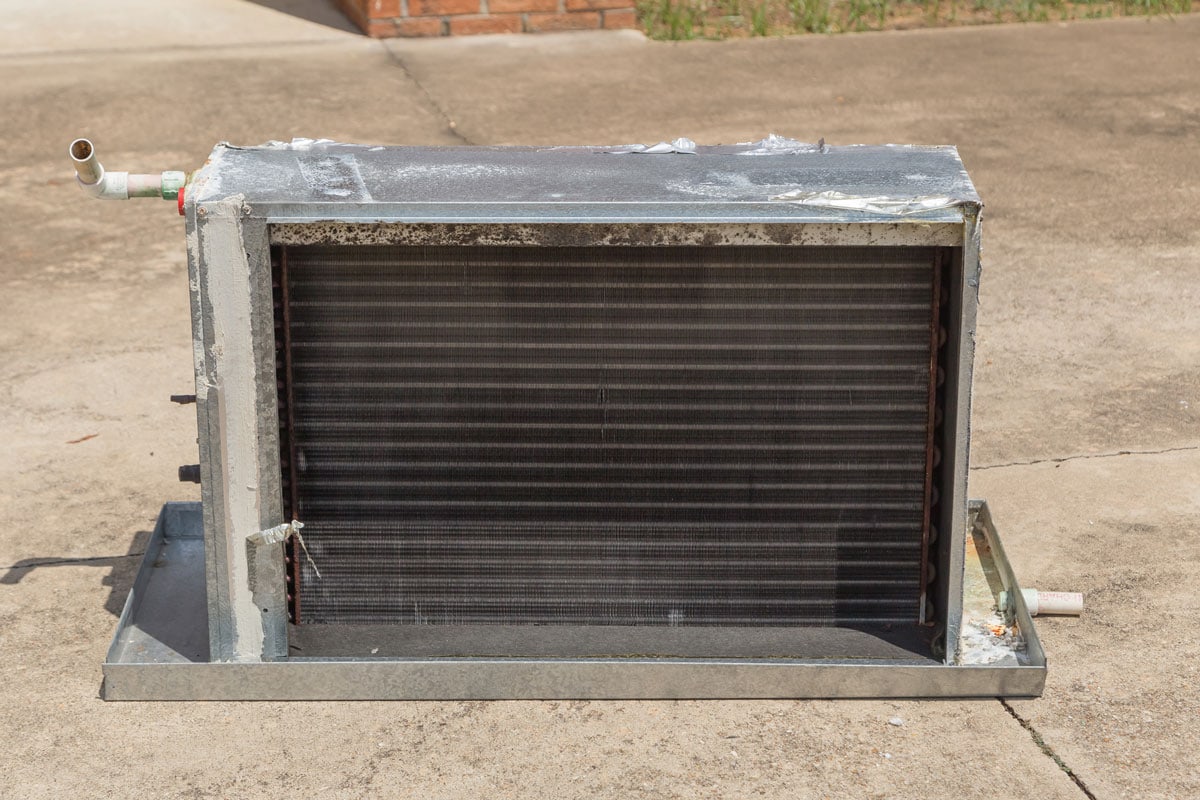 Condenser coil of an ac being prepared for cleaning