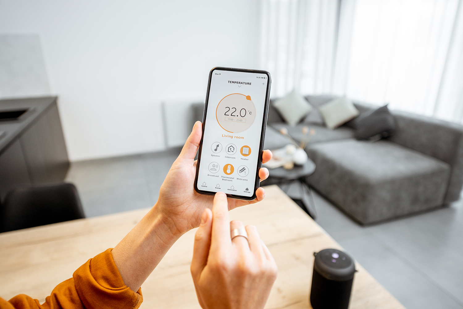 Controlling home heating temperature with a smart on phone