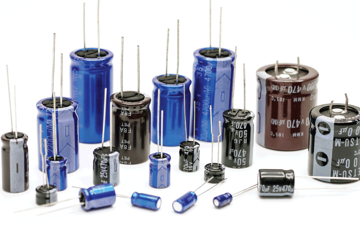 Electrolytic capacitors in white background