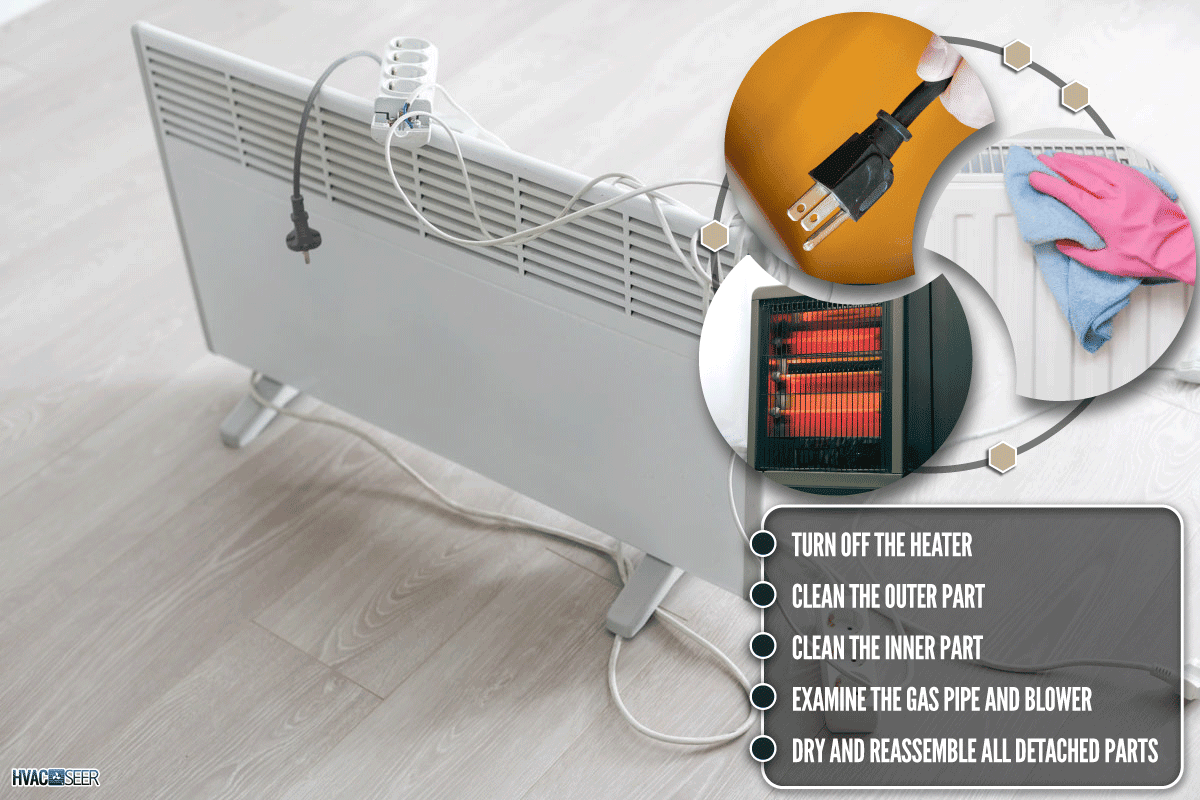 A white electric heater in a floor with an extension chord, How To Clean A Procom Heater