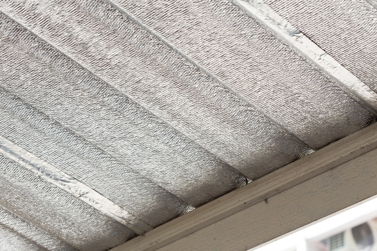 Silver foil insulation on ceiling