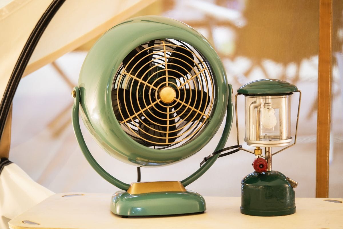 Vintage style electric fan for camping.