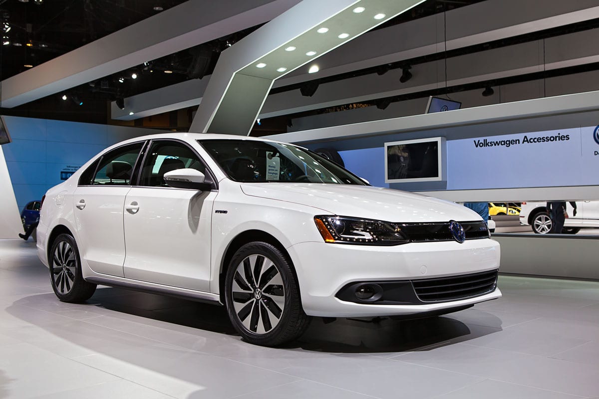 A Volkswagen Jetta on display at the Chicago Auto Show media