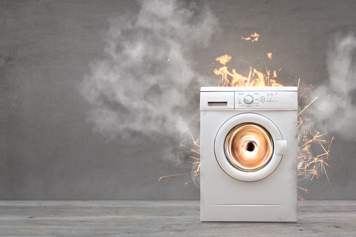 A washing machine on fire