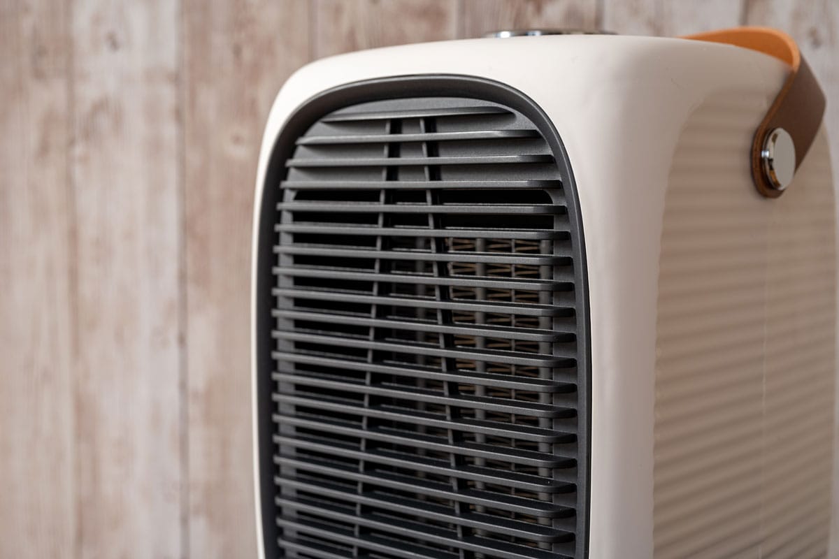 A white ceramic fan heater