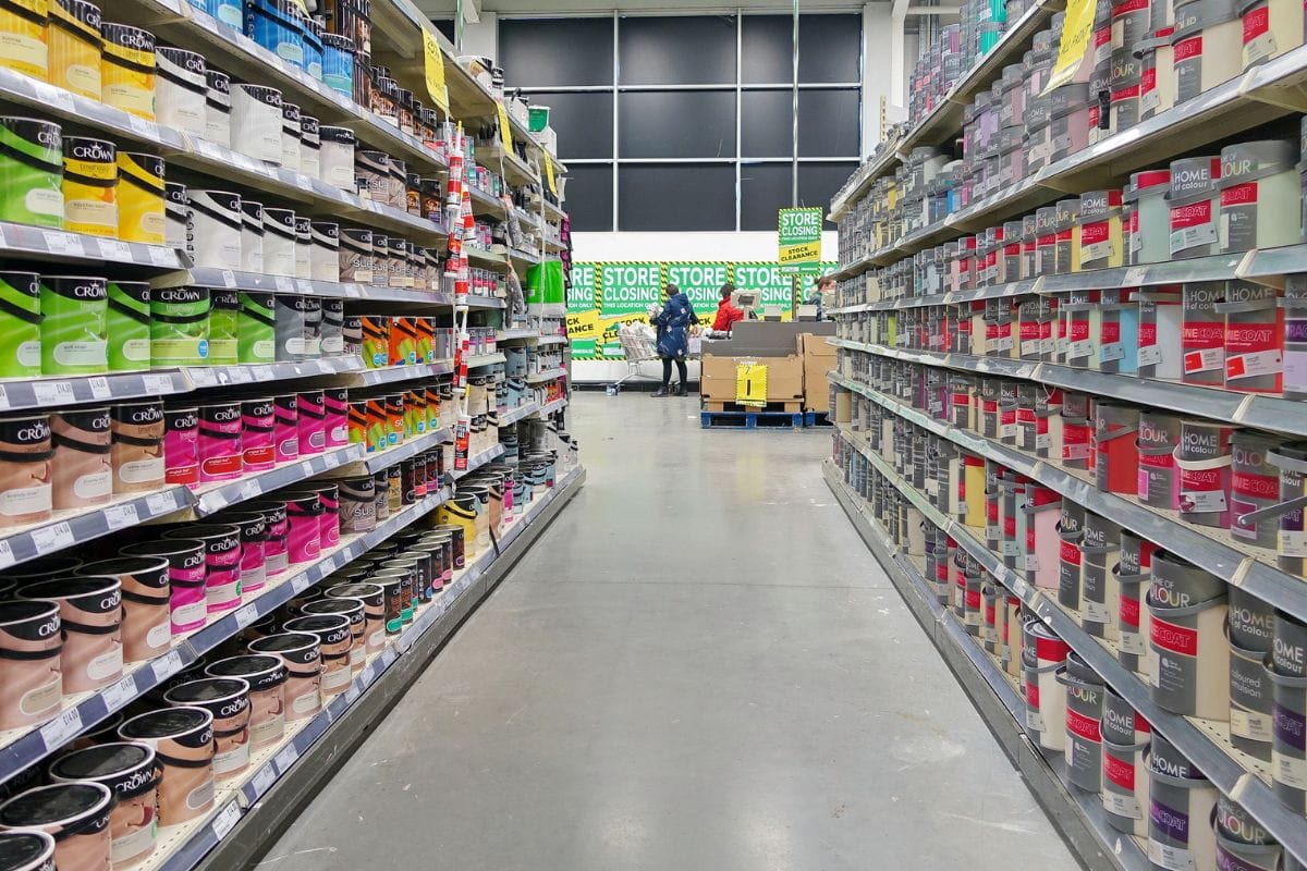 Aisle view in a Homebase store. The British home improvement, DIY and garden retailer operates 228 stores.