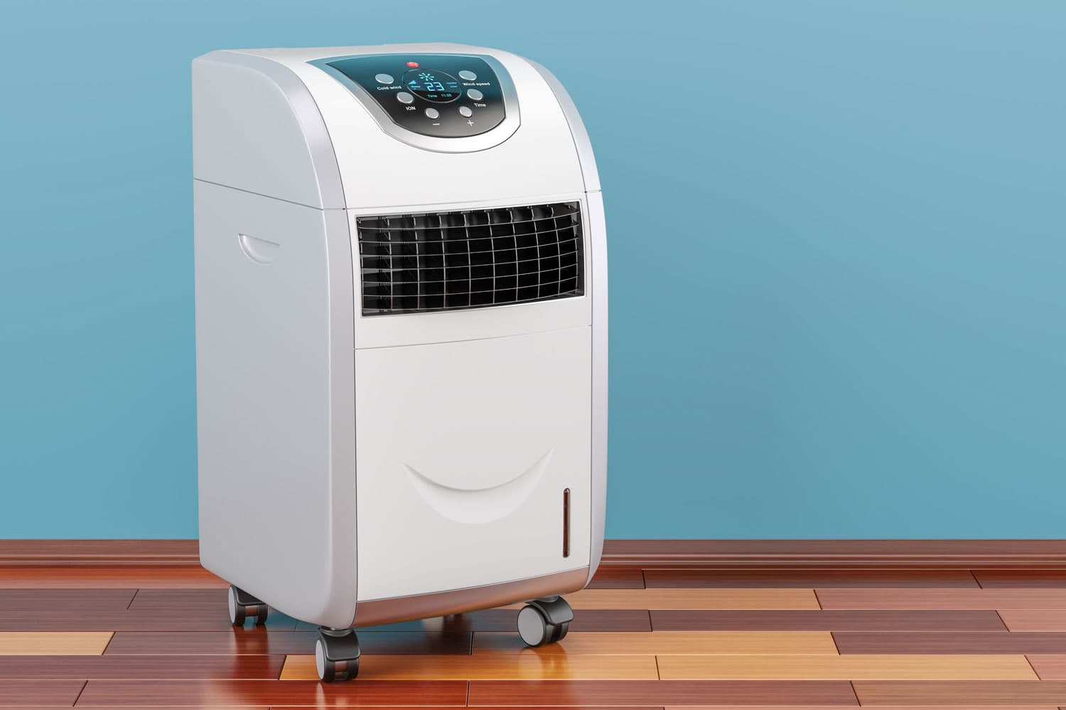 Portable Air Conditioner in room on the wooden floor,