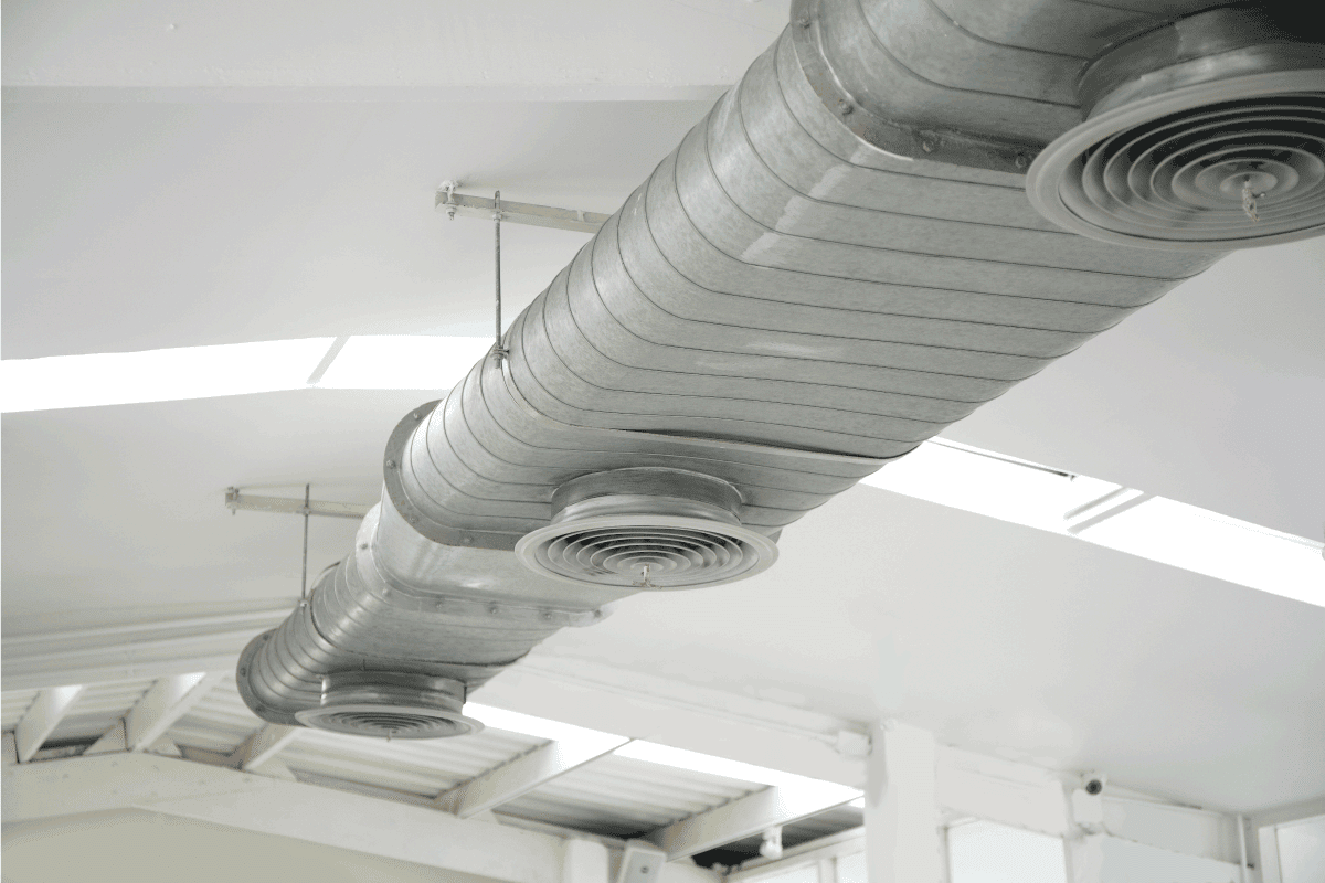 Air duct. Air Condition pipe line system flow industrial design, in white room