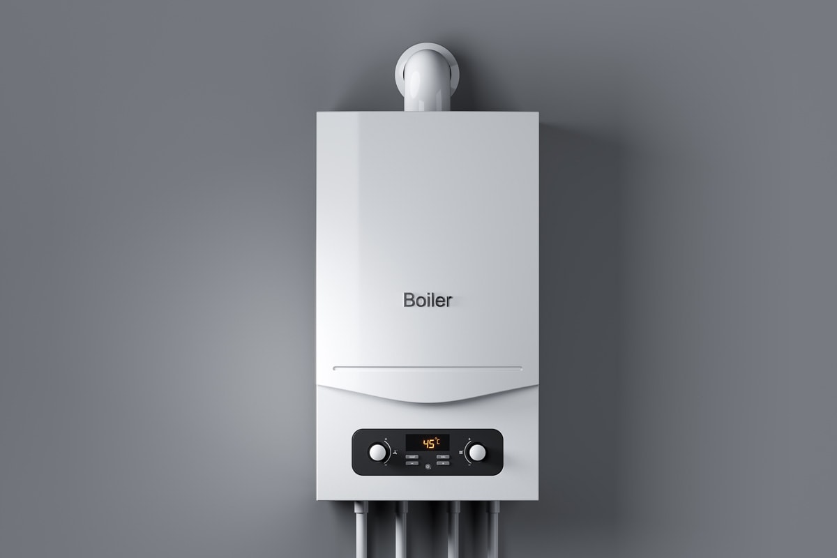 Gas water boiler on wall.
