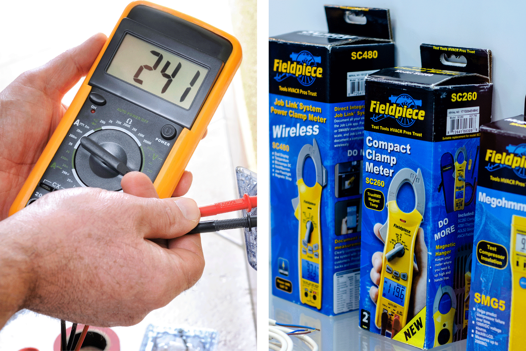 collab photo of a fluke multimeter and a filedpiece multimeter