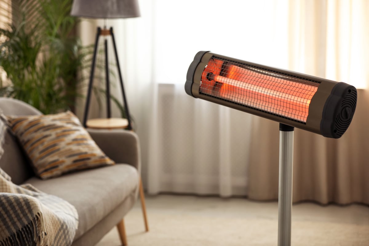 A portable heater inside a living room